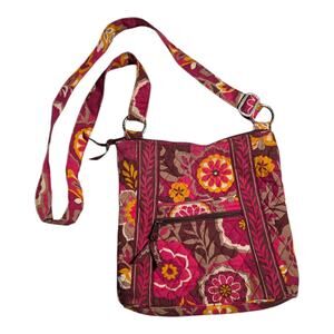 Vtg Y2K Vera Bradley Carnaby Pink Orange Floral Quilted Hipster Crossbody Bag